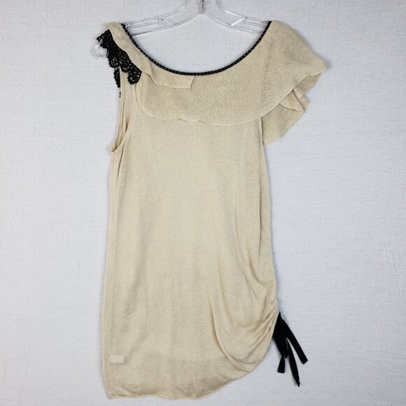 Banana Republic Silk Linen Asymmetric Gathered Top Tank Ruffled Boho Twee size S - Picture 6 of 11